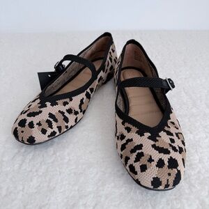 Rachel Zoe Saylor Leopard Knit Mary Jane Flats in Tan and Black, Size 8.5